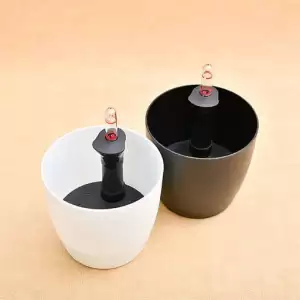 11.3 inch (29 cm) Ronda No. 2926 Self Watering Round Plastic Planters (Black, White) - Pack of 2