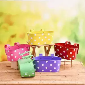 12 inch (30 cm) Polka Railing Oval Metal Planter - Pack of 5