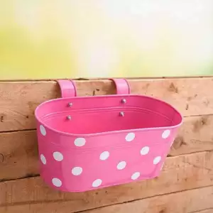 12 inch (30 cm) Polka Railing Oval Metal Planter (Pink) (set of 3)