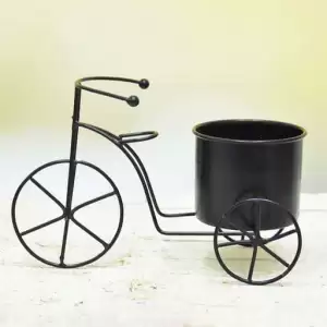 3.5 inch (9 cm) Cycle Metal Round Planter (Black)